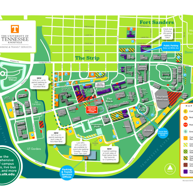 University Of Tennessee Campus Map 2019 20 Student Campus Parking map ONLY final | Parking & Transit 
