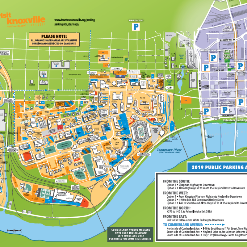University Of Tennessee Campus Map 2019 UT City of Knoxville football public parking map | Parking 