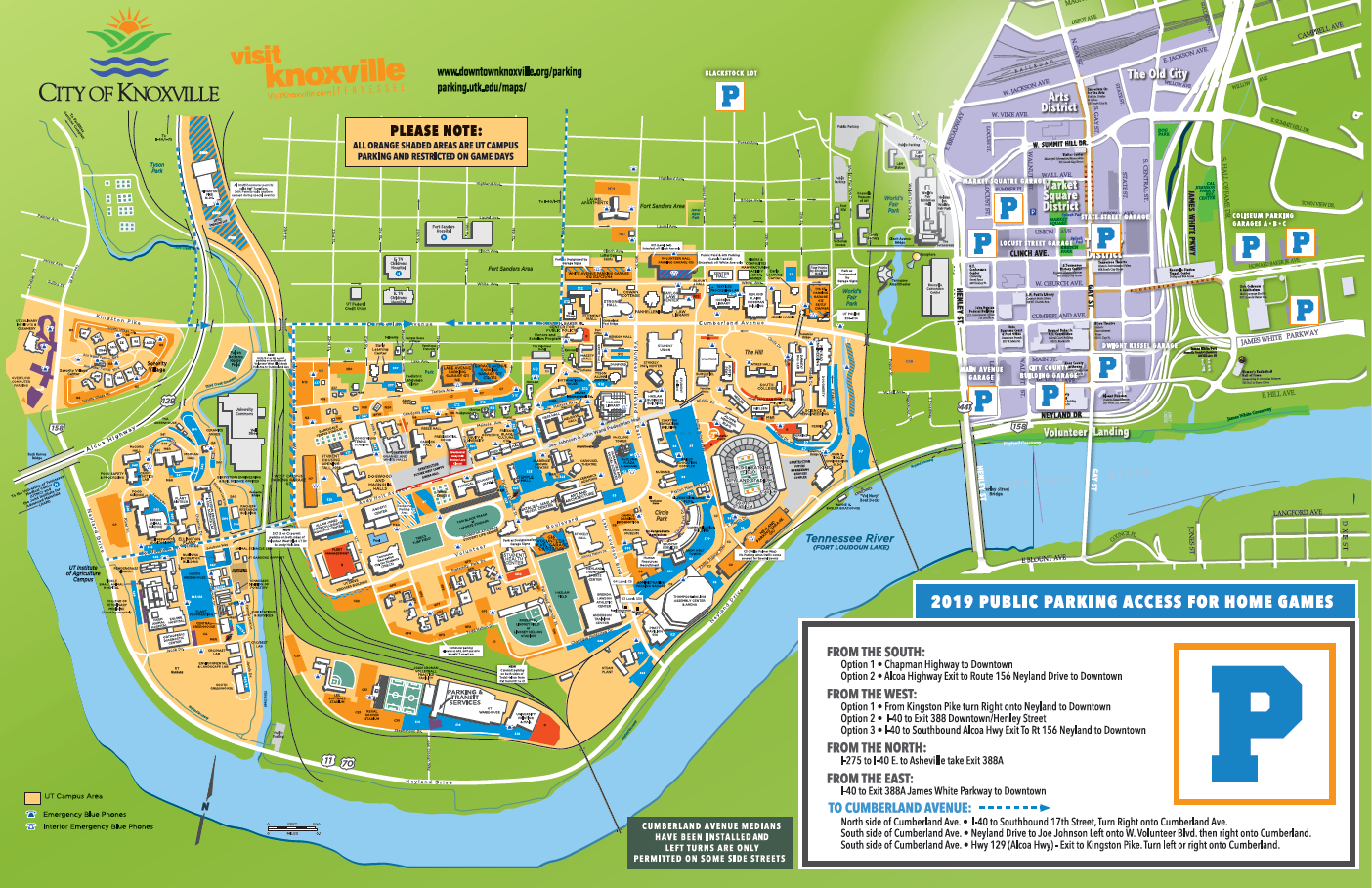 2019 UT City Of Knoxville Football Public Parking Map 