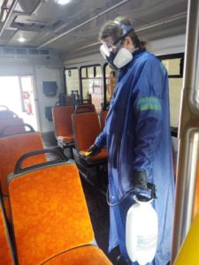 First Transit disinfecting T buses