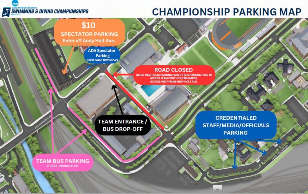 2023 NCAA Swimming and Diving Championships Parking and Transportation